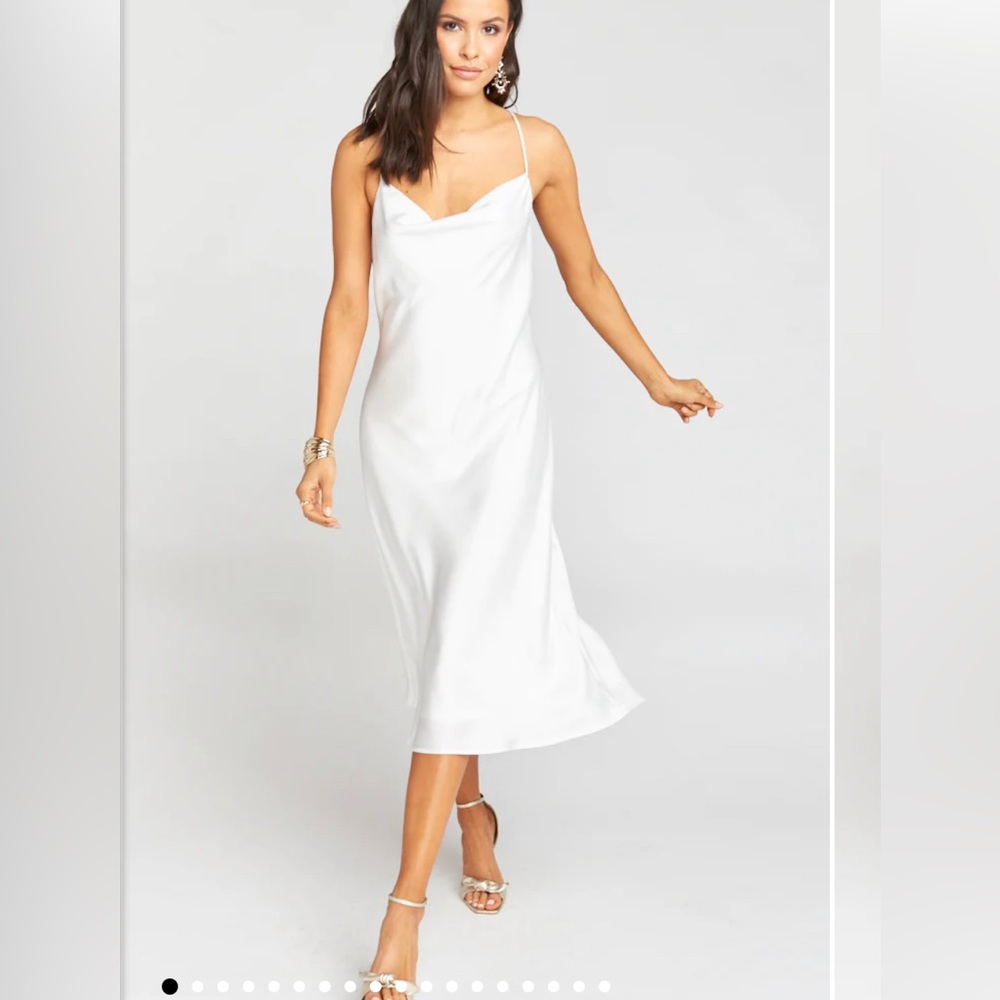 White satin mid length dress